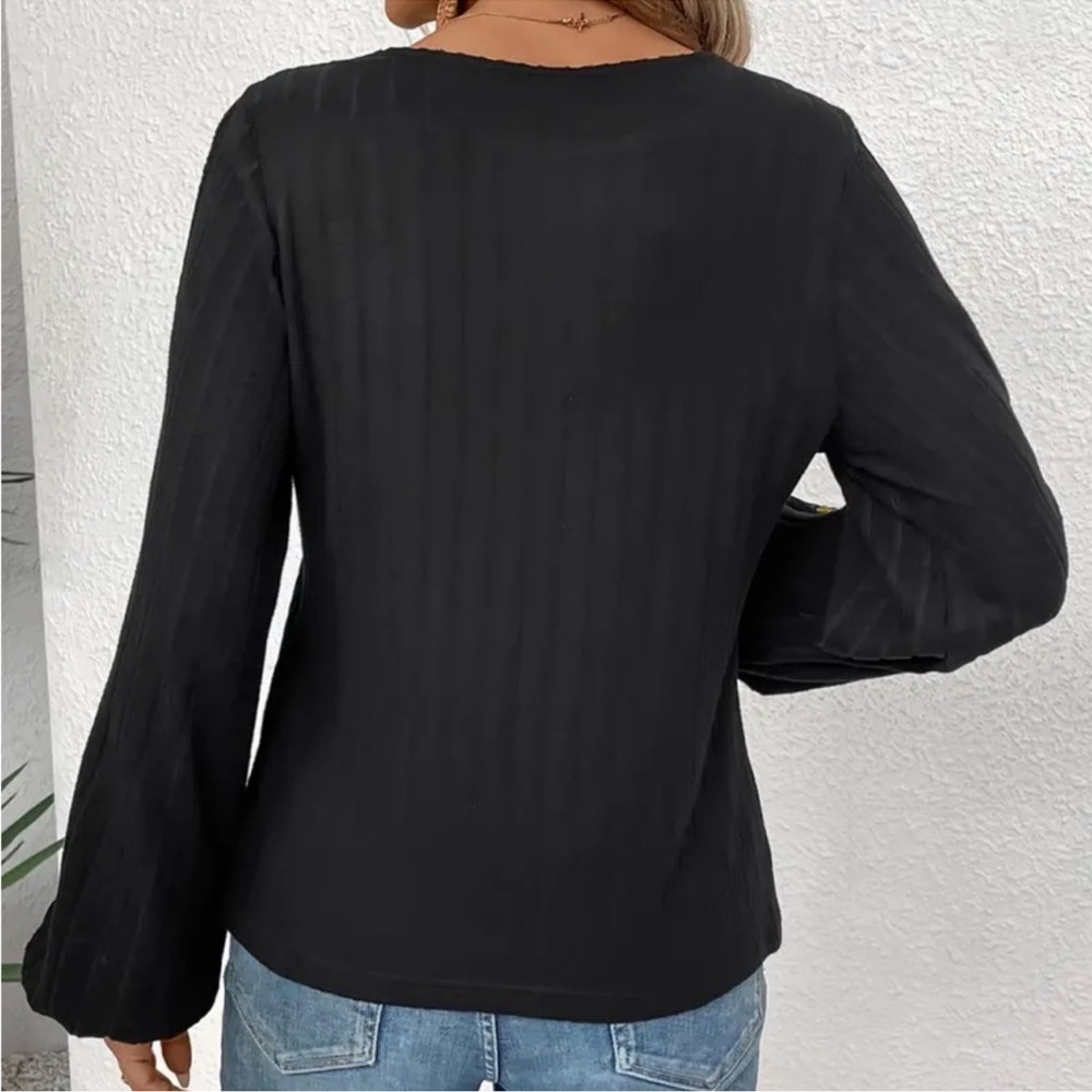 Chic Black Blouse with Colorful Embroidered Sleeves - Picture 3 of 5